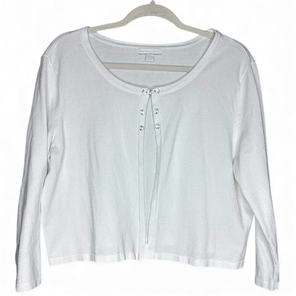 New York and Co Women's Ivory Sparkly Crystal Long Sleeve Angelic Cardigan - XL